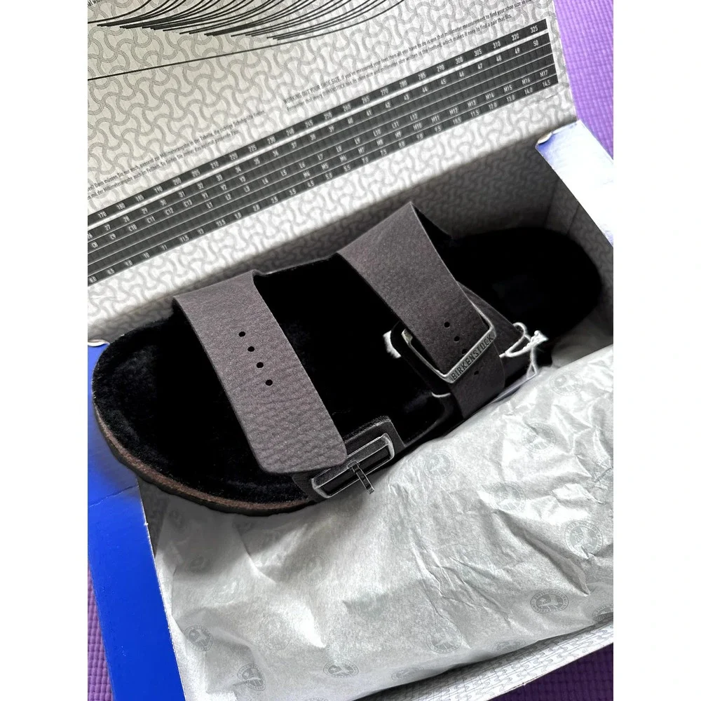NWT BIRKENSTOCK Arizona Fur Shearling Black Sandals Size 11 Men Shoes
